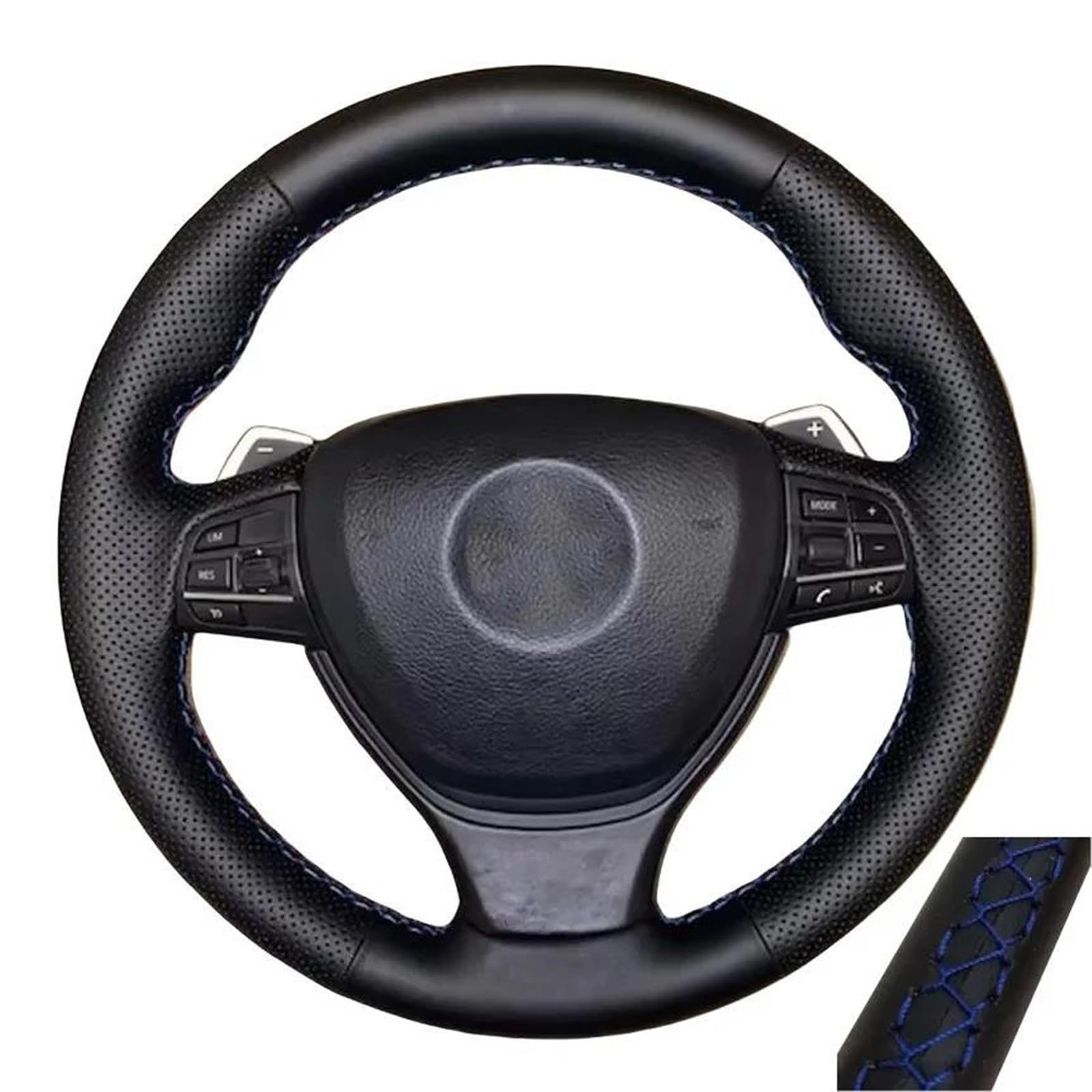 Car Steering Wheel Cover For BMW 5 Series F10 F07 F06 F12 F13 F01 F02 Leather Braid Steering Wheel Cover Perforated Microfiber Leather(أزرق)