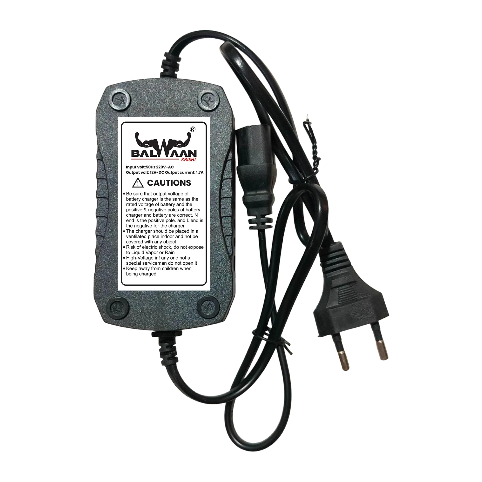 Battery Charger, 1.7A Output Current | 12V DC Output Volt | Plastic Material | 220V AC Input Volt