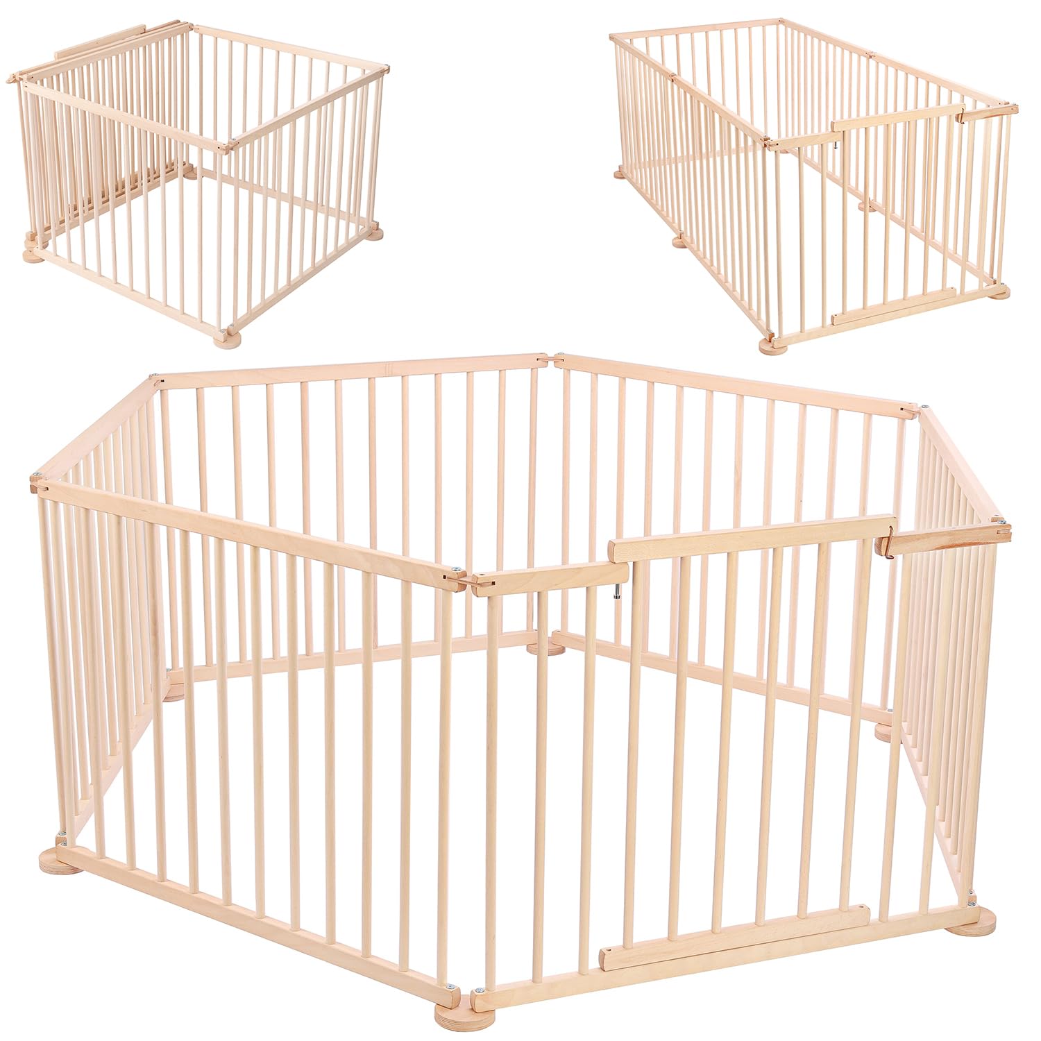 Laufstall Baby XXL Klappbar mit Tür, Laufgitter Baby inkl. 6 Elementen je 100 x 72 cm, Babygitter Holz Faltbar, Kinderlaufstall & Absperrgitter Für Innen- und Außenbereich
