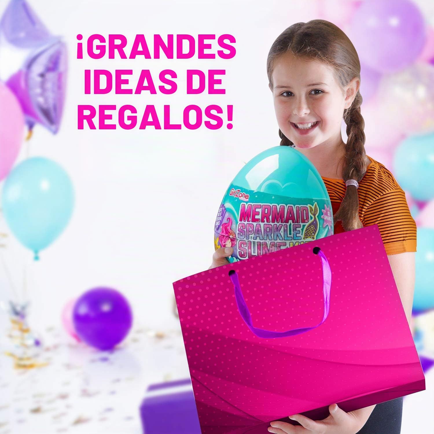 GirlZone Kit de Slime en un Huevo Sorpresa de Sirena, Fábrica de Slime con Pegamento/Cola y Activador 39 Piezas DIY con Glitter Regalos Niños