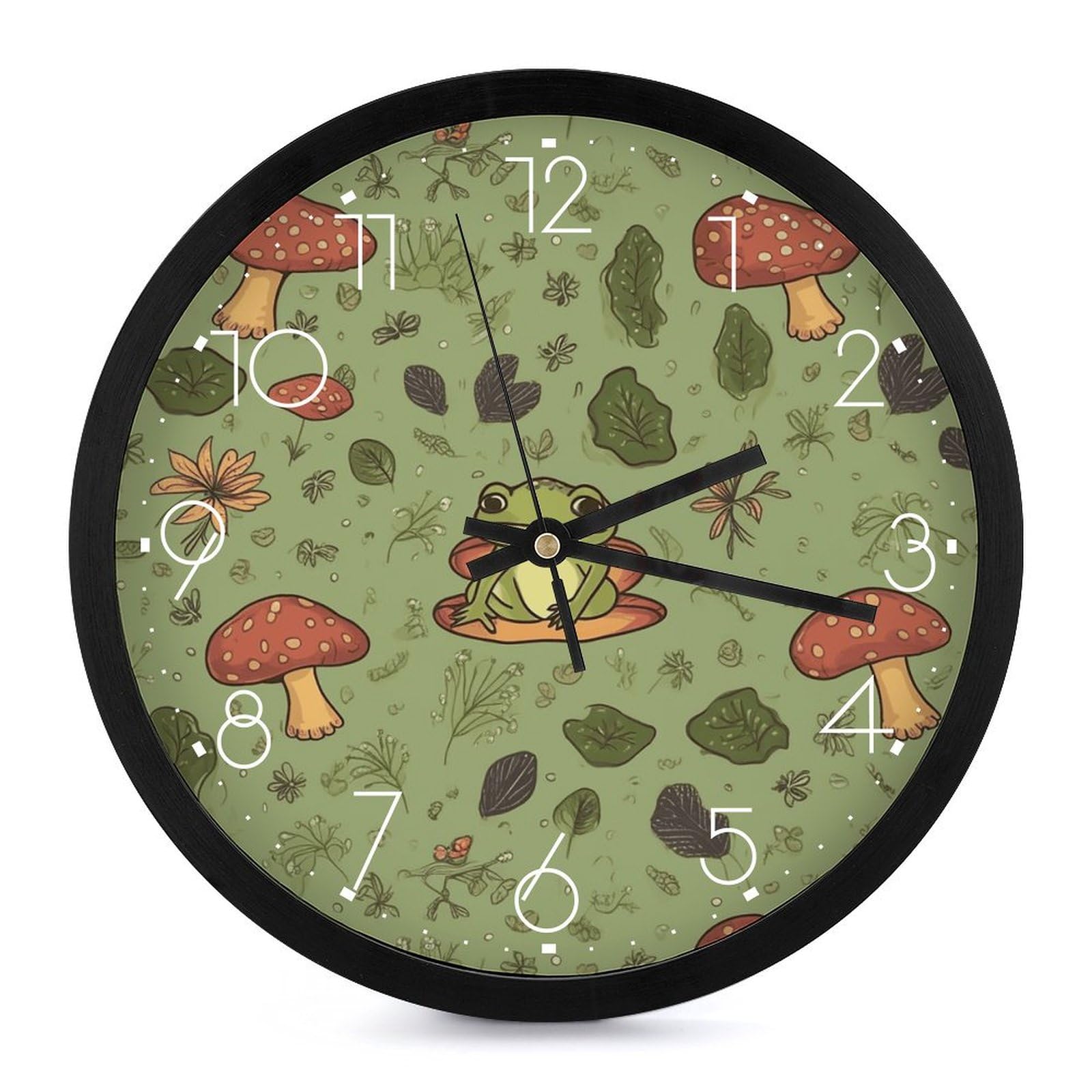 Horloge décorative classique ronde pour cuisine et salon motif champignons et grenouilles
