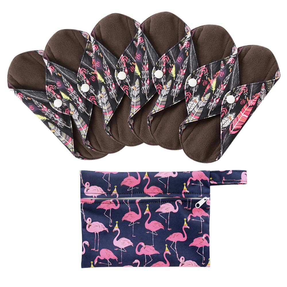 7 Stück/Set Waschbare/Wiederverwendbare Slipeinlagen mit Holzkohle Absorbency Menstruation-Pads Waschbare Stoffbinden, Wiederverwendbare Binden Drogerie & Körperpflege
