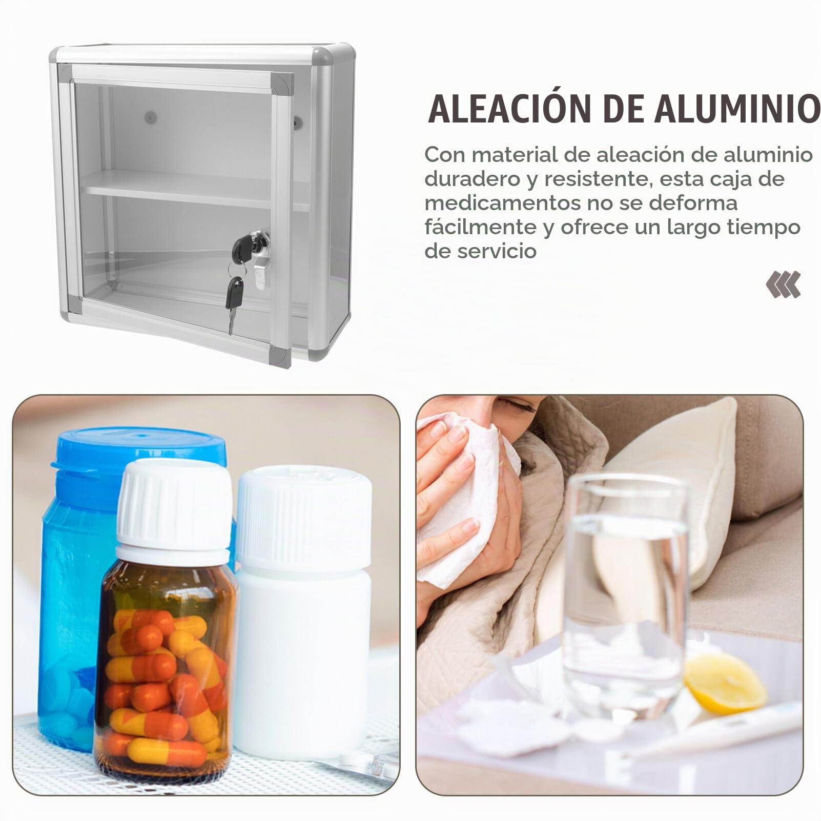 Caja De Medicina Colgante con Cerradura Botiquín De Primeros Auxilios De Aluminio Almacenamiento Visible Y Seguro para Hogar Y Actividades Al Aire Caja Organizador De Medicina Multiusos