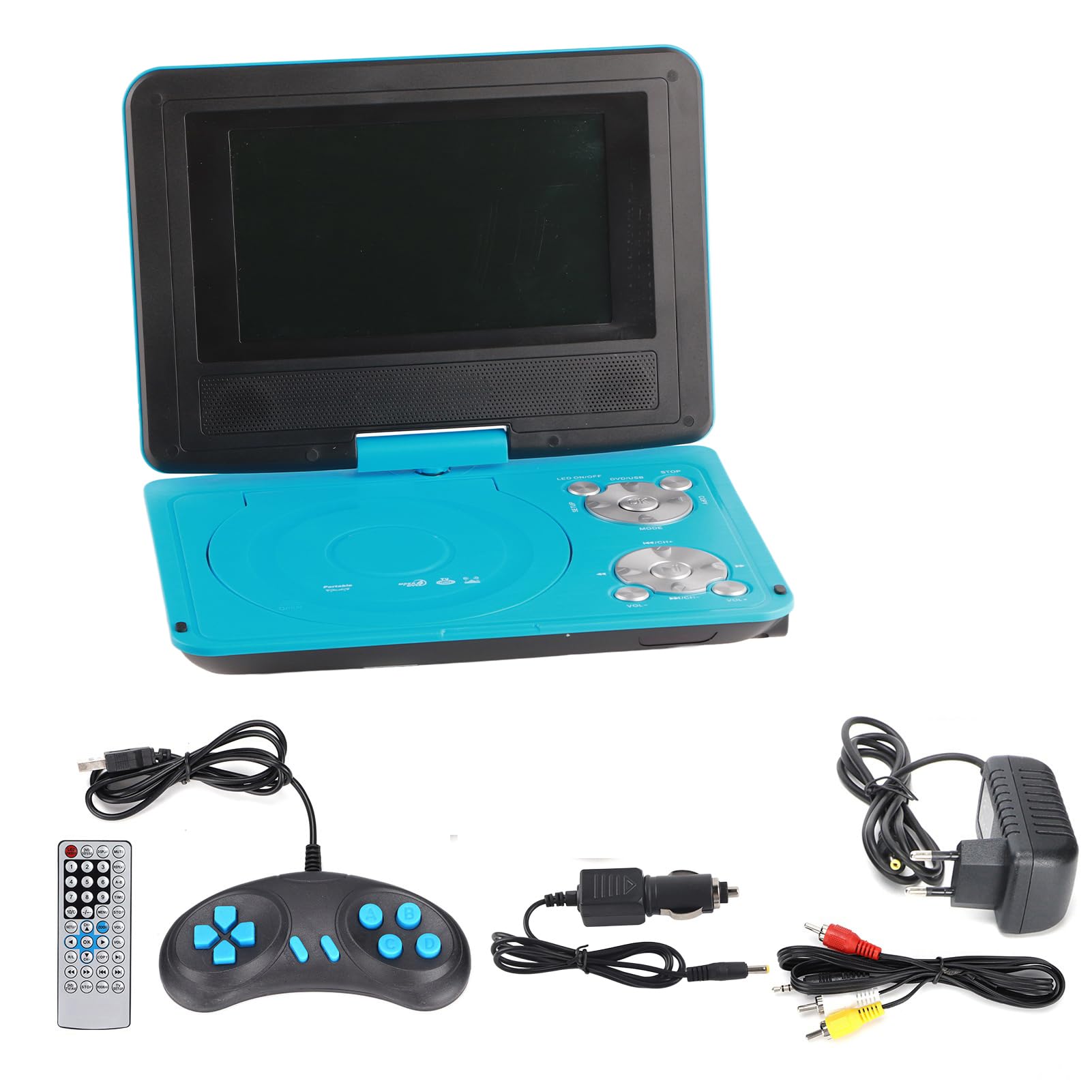 Alvinlite Lecteur DVD Mobile, Lecteur DVD HD Portable pour Enfants De 6,8 Pouces, Lecteur TV De Voiture Multifonctionnel Et Pratique pour Voiture Et Extérieur(EU Plug 110-240V-BLEU)