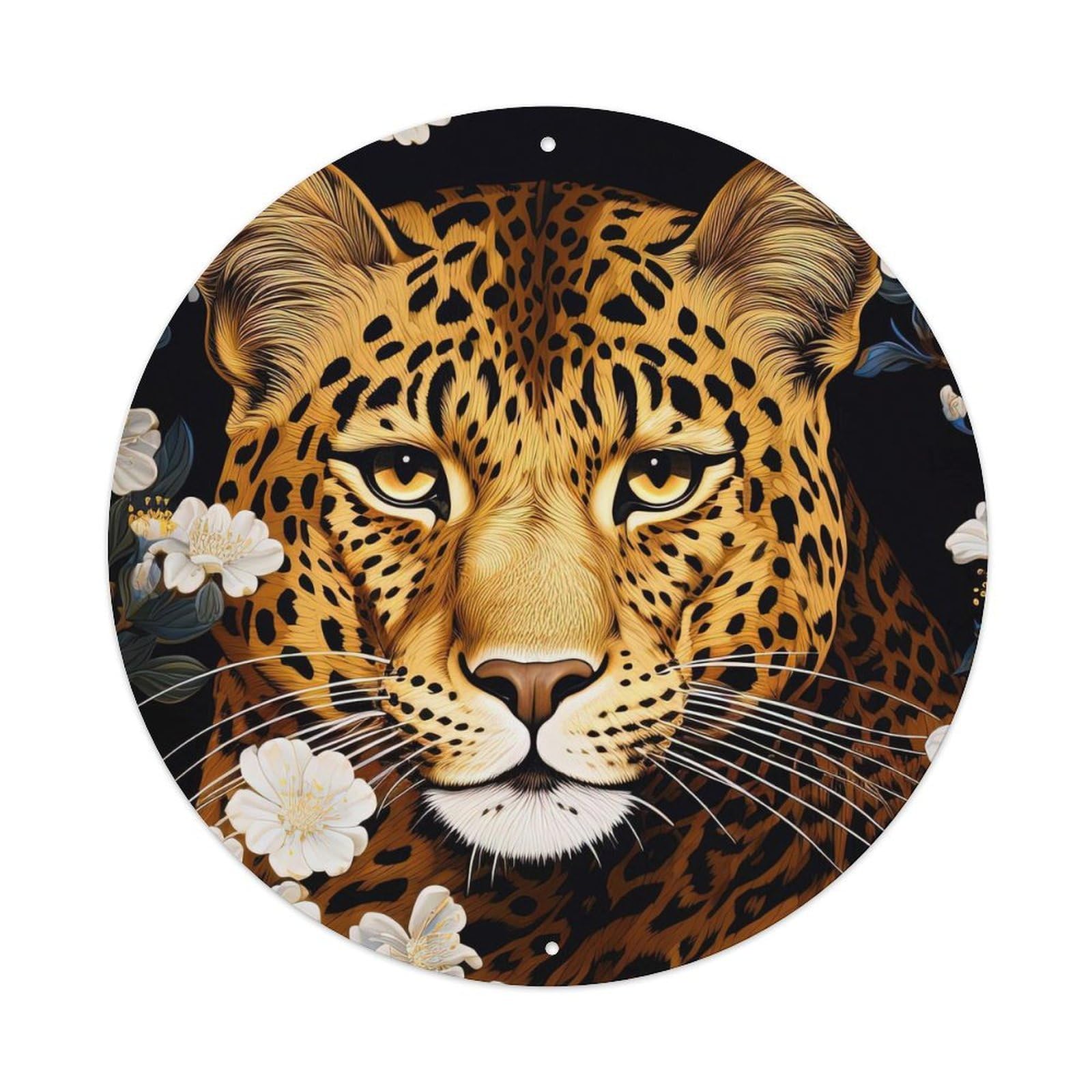 Animal Art Poster Leopard Vintage Metal Tin Sign Plaque Wall Decor for Cafe, Club, Garden Round Metal Poster 8x8Inch