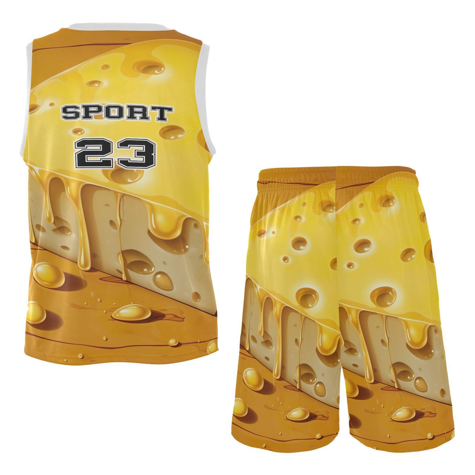 FLildon Vivid Cheese Boys Basketball Jersey Set Tank Top Shorts Tracksuit Sport Training Suit for Kids, M