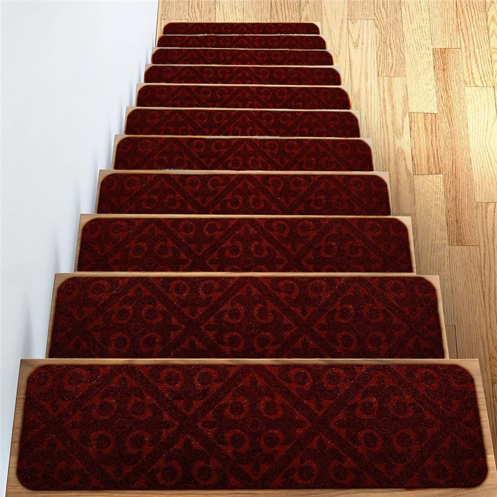TYYCKJ Carpet Stair Treads Self Adhesive, 20x76cm Non-Slip Carpet Stair Runner Carpet Stairs Mats Removable Reused for Kids Elders and Pets (15pcs,red)
