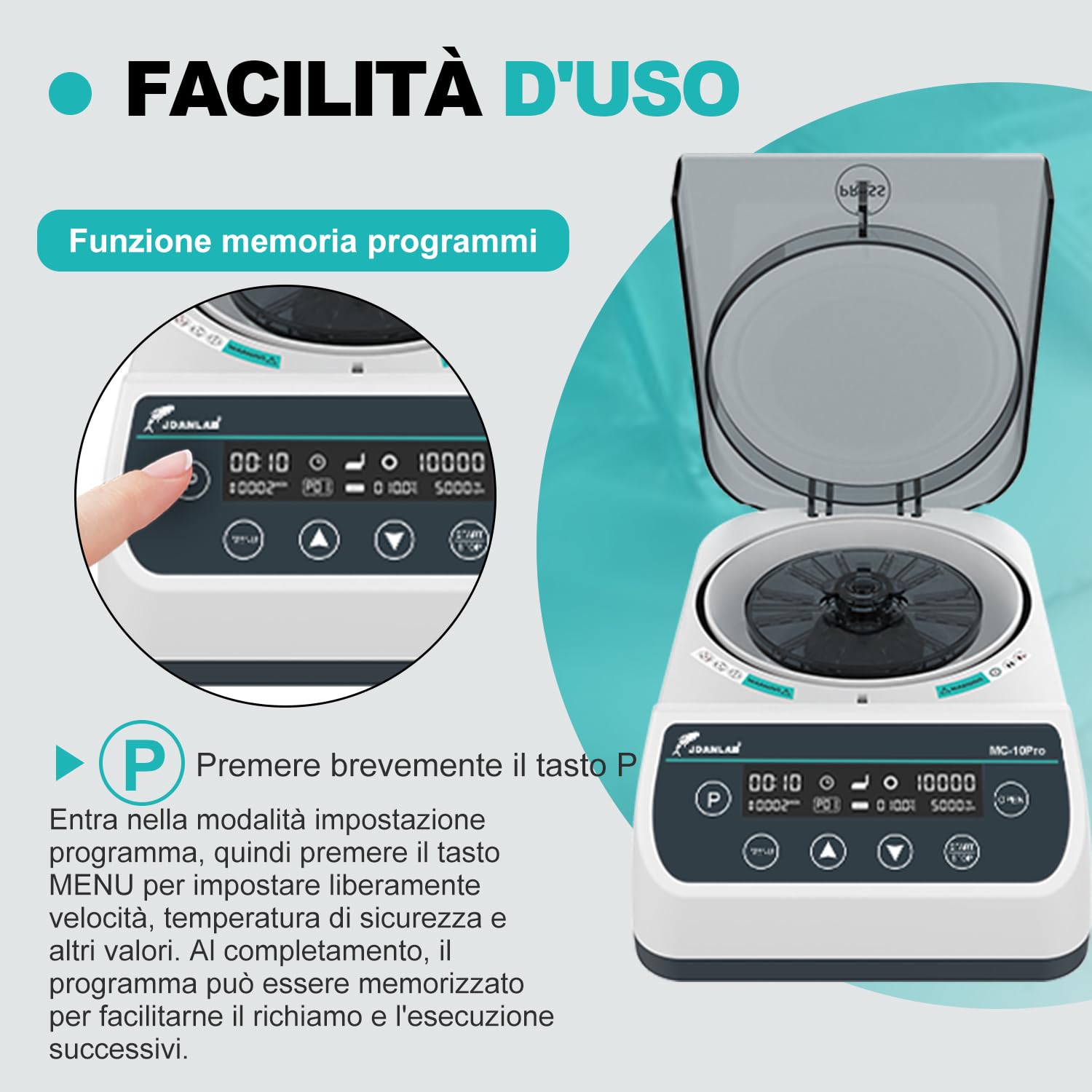 JOANLAB Microcentrifuga ad Alta Velocità 10000 RPM, Display LCD - con Rotore Micro (40mm, Φ1.5mm) e Rotore per Tubi 0,2/0,5/1,5/2ml, per Laboratorio