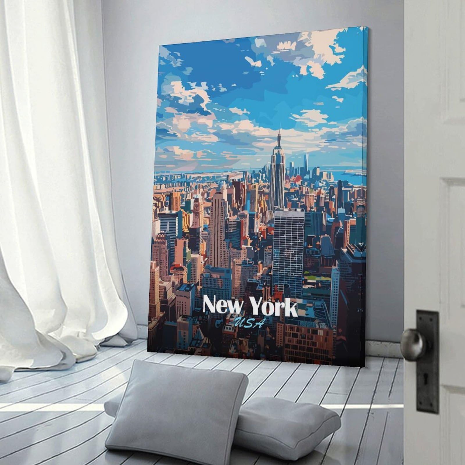 Junmoney New York City Skyline(2) Canvas Wall Decor 20x30inch(50x75cm), for Calm Bedrooms, Home Corners Or Flats, An Easy Wall Refresh for Bedrooms