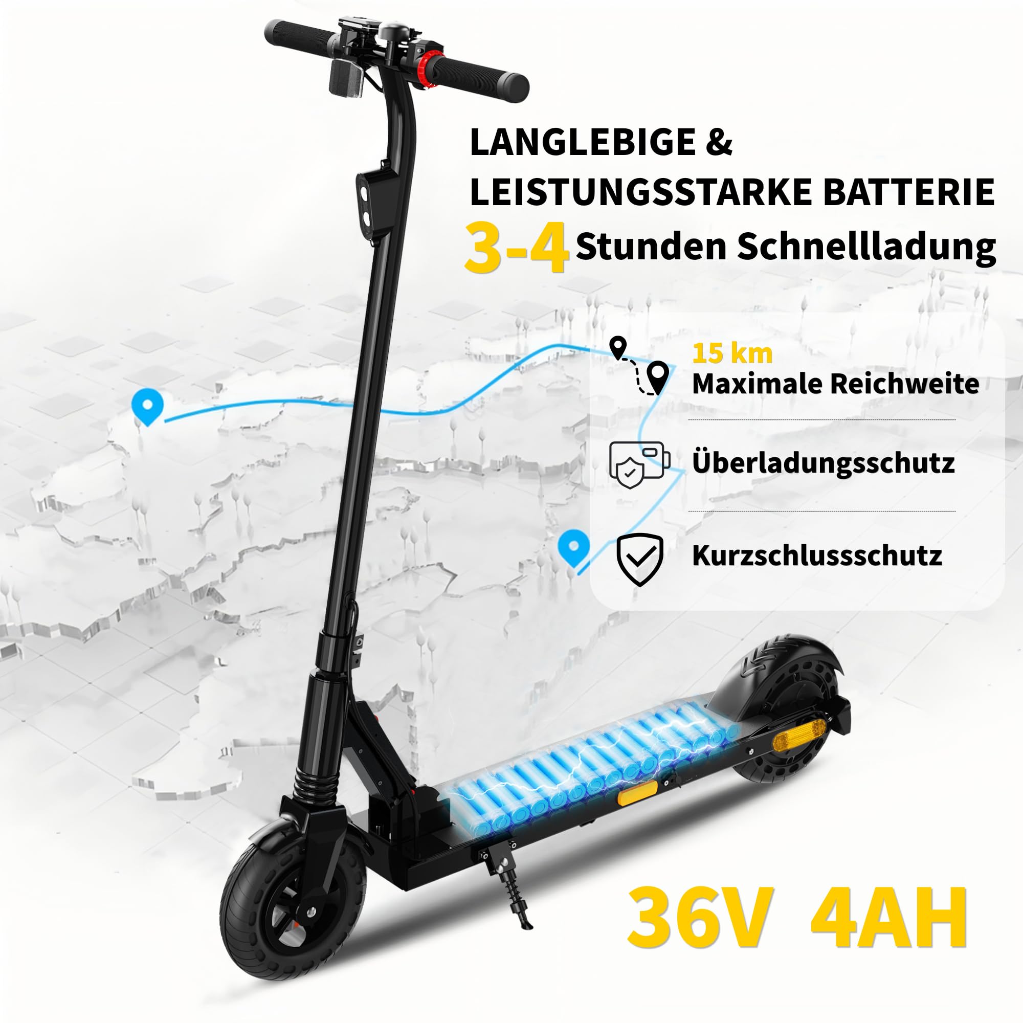 QnQ E Scooter, 2026 8 Zoll Faltbarer Roller, 500 W/20 km/h Motor, 15 km Reichweite, pannensichere Wabenreifen, Kinder und Jugendliche.