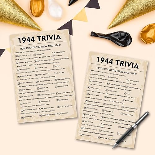Miniatura 5 de Juegos de fiesta de cumpleaños número 80, juegos de trivia de 1943, suministros de fiesta de cumpleaños para adultos, divertido juego de fiesta de