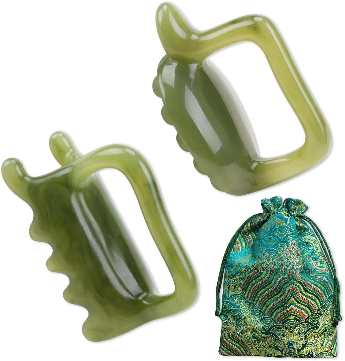 KOOBOOK 2Pcs Portable Resin Massage Tool with Storage Bag Ergonomic Handheld Comb for Deep Tissue Muscle Joint Relaxation Gua Sha Facial Tools for Back Neck Body Relief (Green)