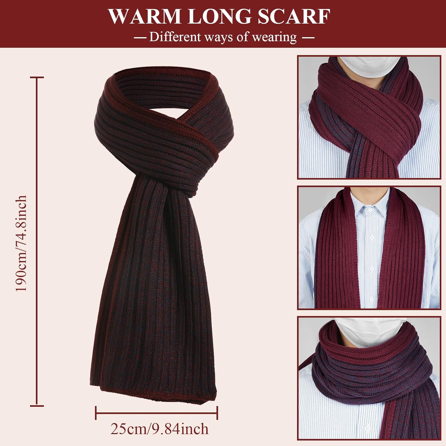 Men's Winter Hat Scarf Gloves Set, 3 PCS Warm Beanie Long Scarf Fleece Lined Touchscreen Gloves for Cold Weather - Image 4