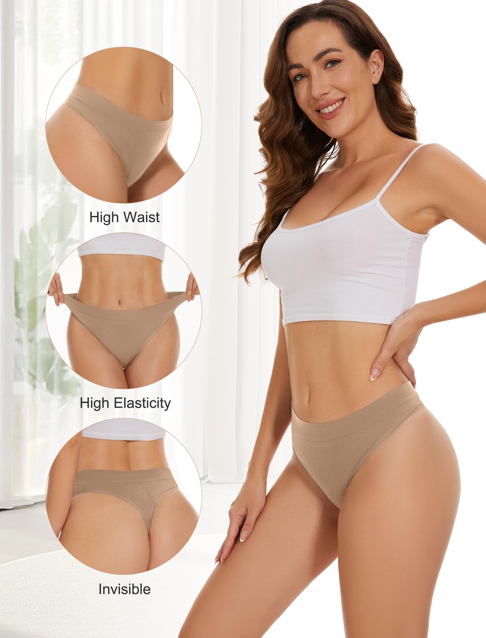 VOENXE Slip Perizoma da Donna A Vita Alta,Senza Cuciture Tanga,Mutande Invisibili Brasiliana Microfibra Intimo Mutandine, Perizomi Mutanda Invisibile,String Thong Elasticizzato Culotte,Pacco da 5