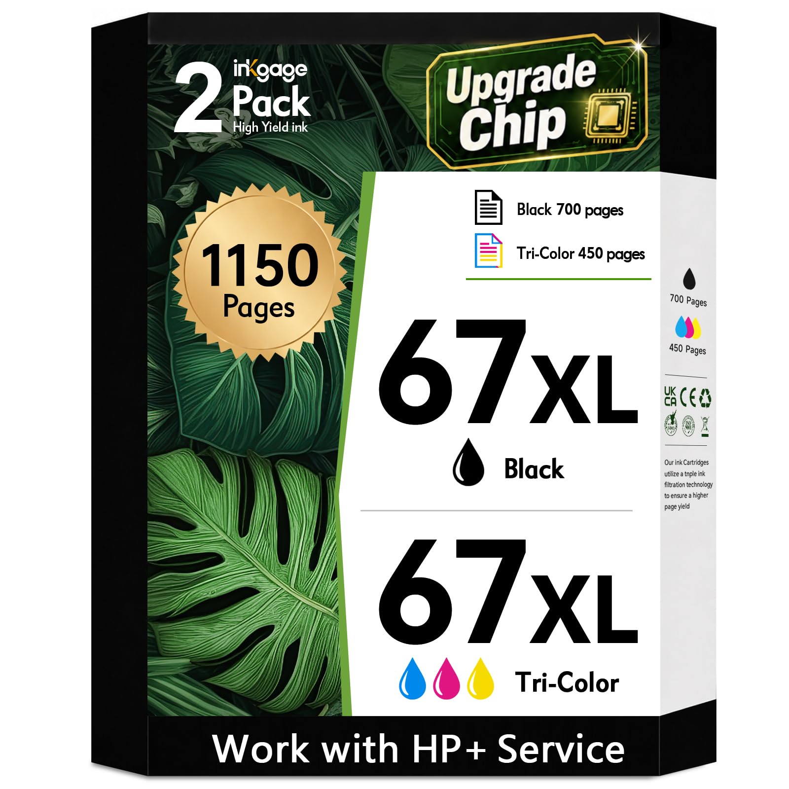 67XL Ink Cartridges Black/Color Combo Pack Compatible for HP Ink 67 67XL Printer Ink 67 Fit for DeskJet 2700e 2700 2855e 2800 2827e 2755e 2755 4155e 4255e for Envy 6000 6055e 6455e Printer