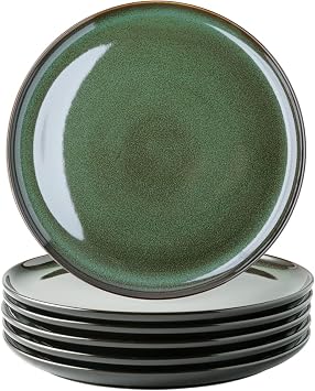 LERATIO Ceramic Dinner Plates Set of 6, 10.5 Inch Reactive Glaze Porcelain Plates, Modern Shape Dinnerware Dishes Set for Kitchen,Microwave&Dishwasher&Oven Safe, Scratch Resistant-Green