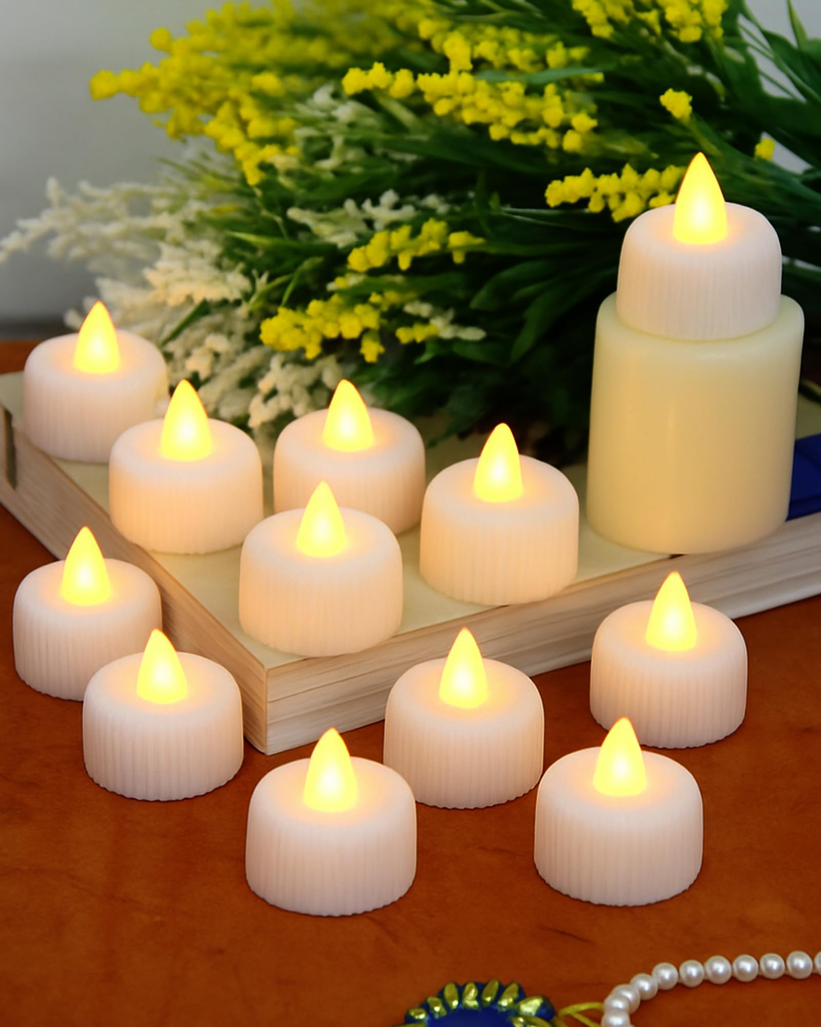 Homesake® Small Led Tealight Candles, Warm White Flickering Flameless Lights for Home, Office, Diwali, Festival, Weddings, Decor Items, Decorations for Home (White, Pack of 12)
