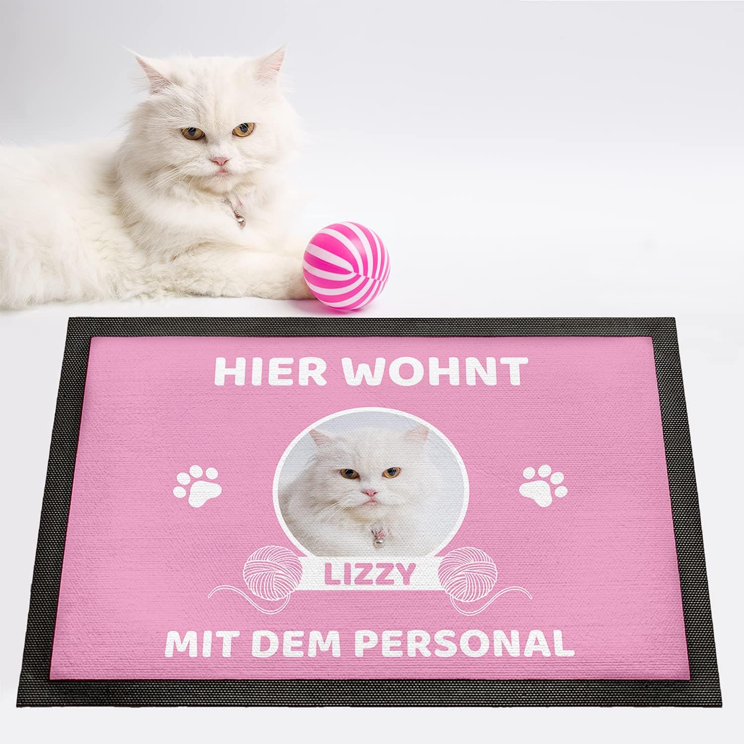 Fußmatte personalisiert Katze mit Bild | Bis zu 3 Katzen | rutschfeste Schmutzfangmatte mit Katzenmotiv | Geschenk für Katzenliebhaber Geschenkidee | Fussmatte Außen Innen | 75 x 50 cm mit Gummirand