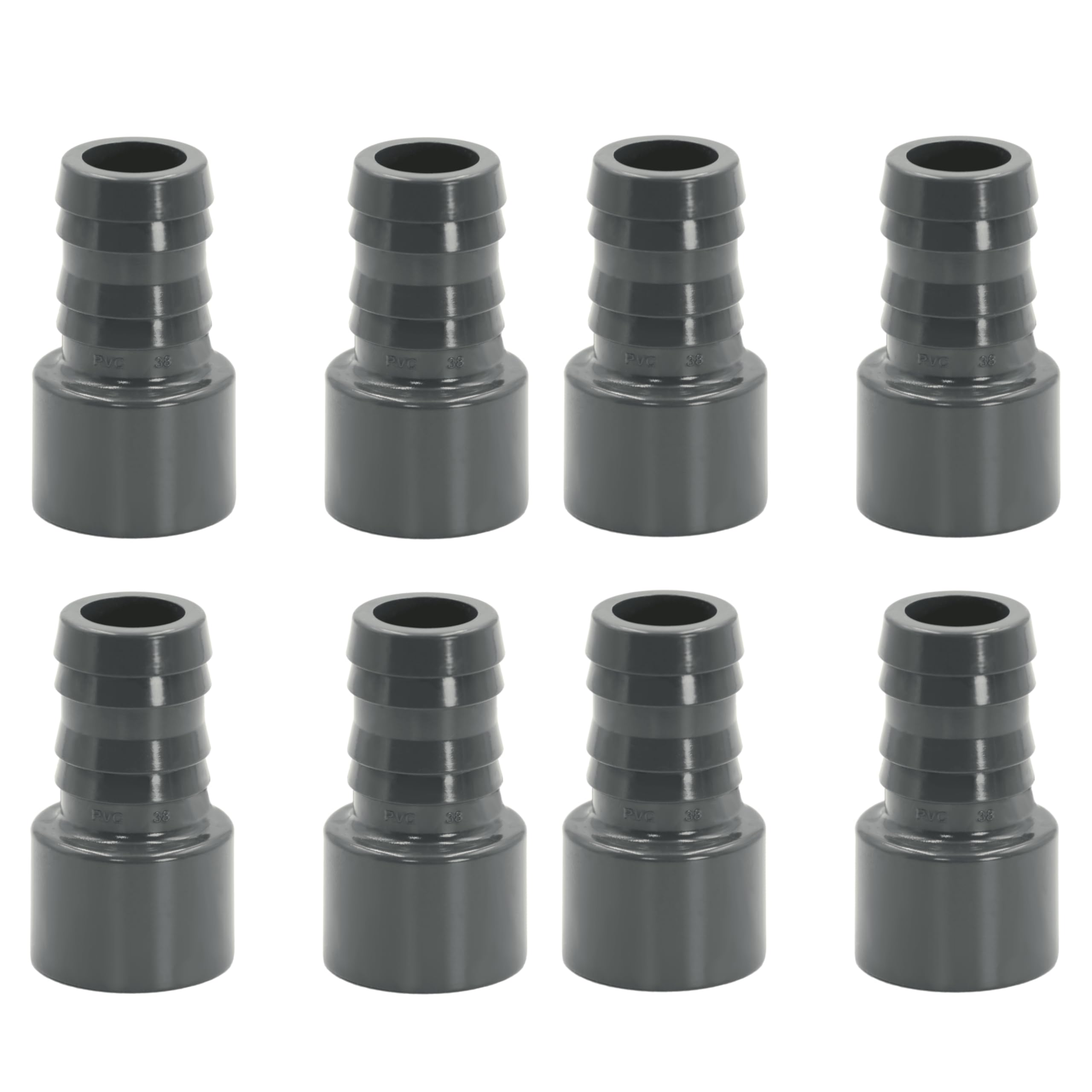 HAF 8X PVC Druckschlauchtülle mit 38mm x 50mm | Schlauchtülle x Klebestutzen | Schlauchverbinder aus grauem PVC-U | PN16 für Poolfitting, Pool, Schwimmbad, Poolverrohrung, Druckleitung