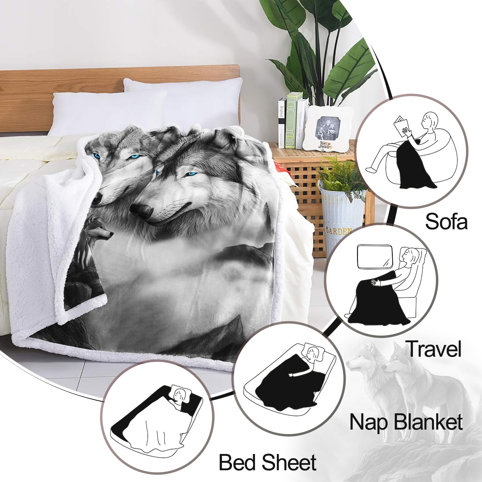 Fondream Wolf Blanket Winter Wolf Bed Blanket Fluffy Fleece Bed Throws Grey Theme Blanket for Sofa Couch(130x150cm) - Image 4