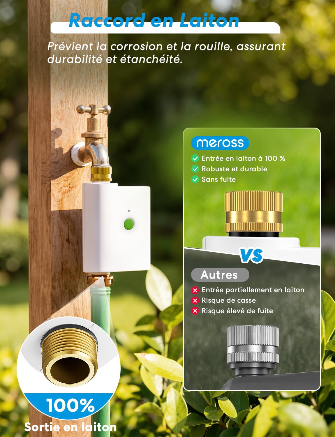 Meross Programmateur Arrosage WiFi MST100, Arrosage Automatique & Report Pluie - APP, Suivi Conso d'eau, Raccord Double en Laiton, Compatible avec Apple HomeKit, Alexa et Google Home, Blanc, 2.4GHz