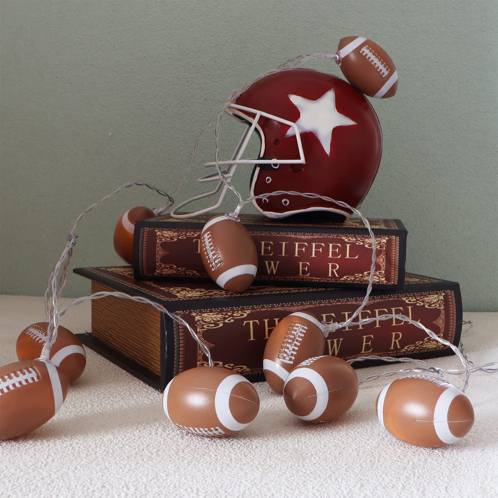 Yayfazy Football Decor String Lights, 6.5ft 10LED Light Up Football Decorations Battery Operated for Sports Theme Party, Christmas Fall Football Ornaments, Birthday Gifts for Boys, Son, Grandson
