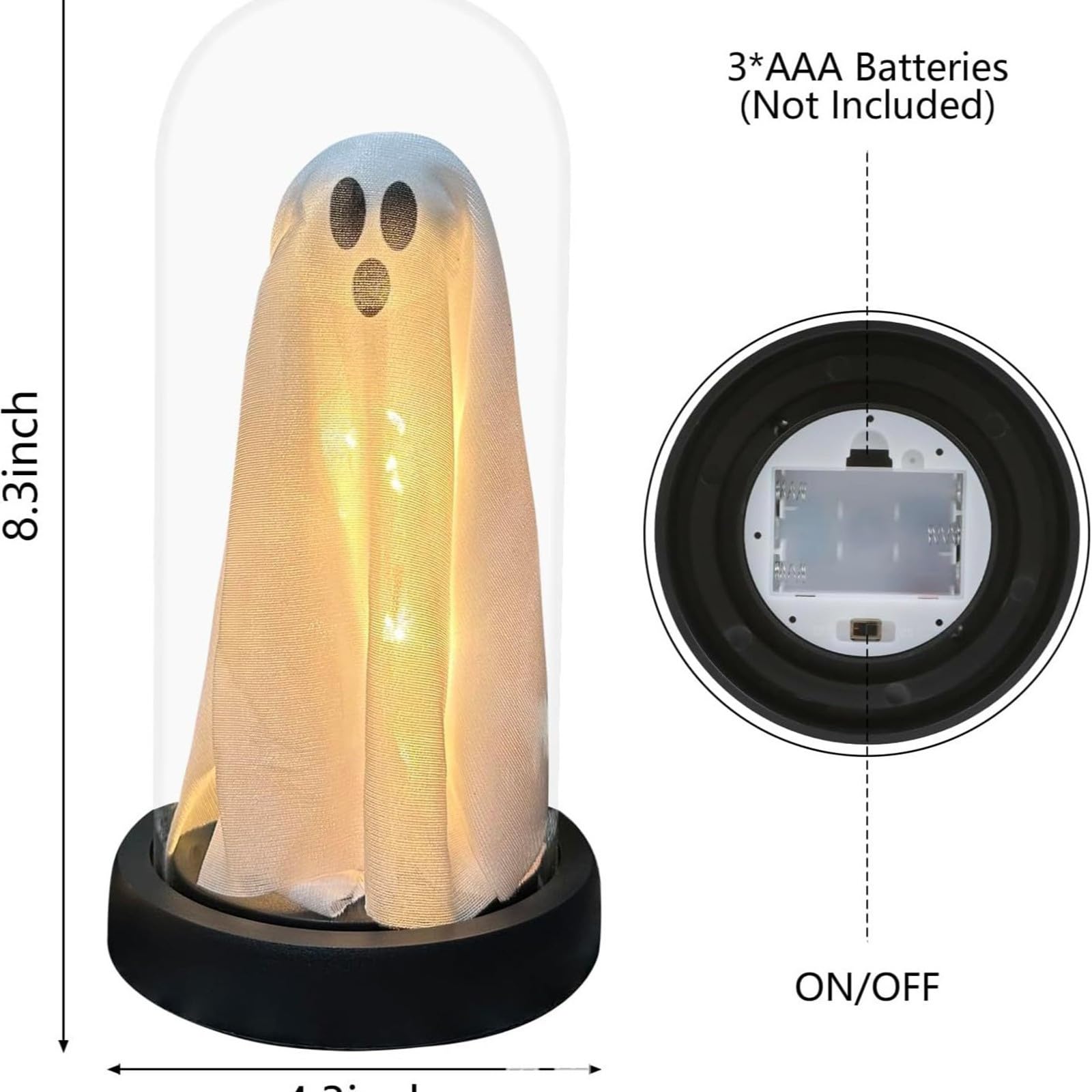 Veilleuse Fantôme Dans Une Cloche En Verre – Décoration D'Halloween Lumineuse Et Mignonne – LED, Design Fantôme En Acrylique
