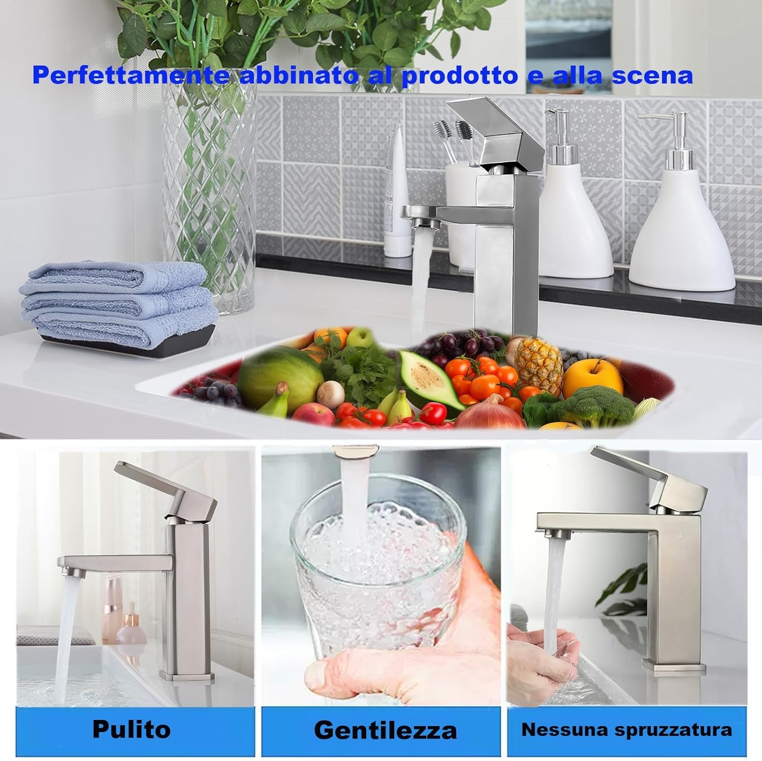 XWIHTR miscelatore bagno caldo e freddo in acciaio inox con cursore ceramico silenzioso, monocomando, miscelatore lavabo misto a risparmio idrico per bagni, lavabi, piccole cucine, ecc. (Spazzolato)