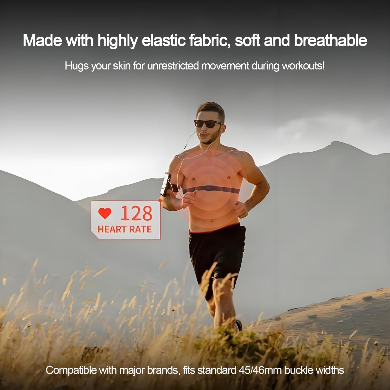 Cardio-Gürtel verstellbar (70 cm bis 110 cm) für Herzfrequenzsensoren, Kompatibel mit Garmin, Wahoo, Polar H10 H9, Coospo, Magene, Bryton, Livlov – Bluetooth und ANT+ Unterstützung