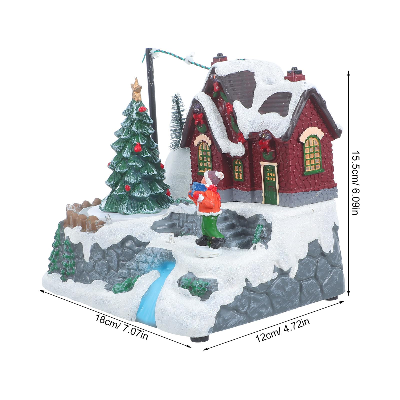 Weihnachtliche Spieluhr mit Leuchtendem Schneehäuschen und Drehbarem Baum aus Kunststoff Elegante Tischdekoration für Winter und Festliche Geschenkidee