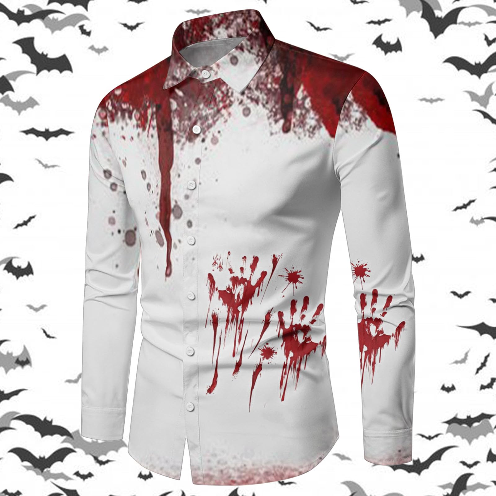 Chemise d'Halloween pour homme avec empreinte de main de sang personnalisable à manches longues boutonnée