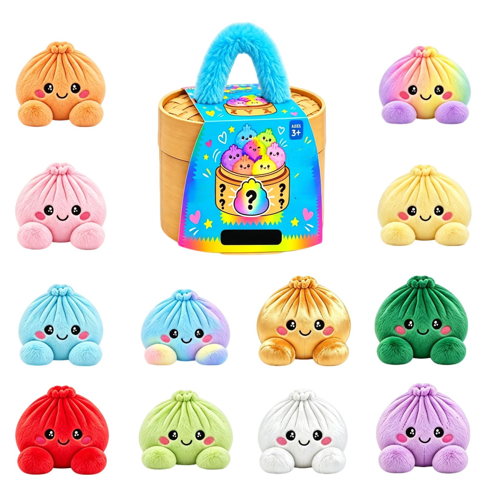 Plush Dumpling Mystery Squishy Bao Bun with Steamer Blind，Random 2