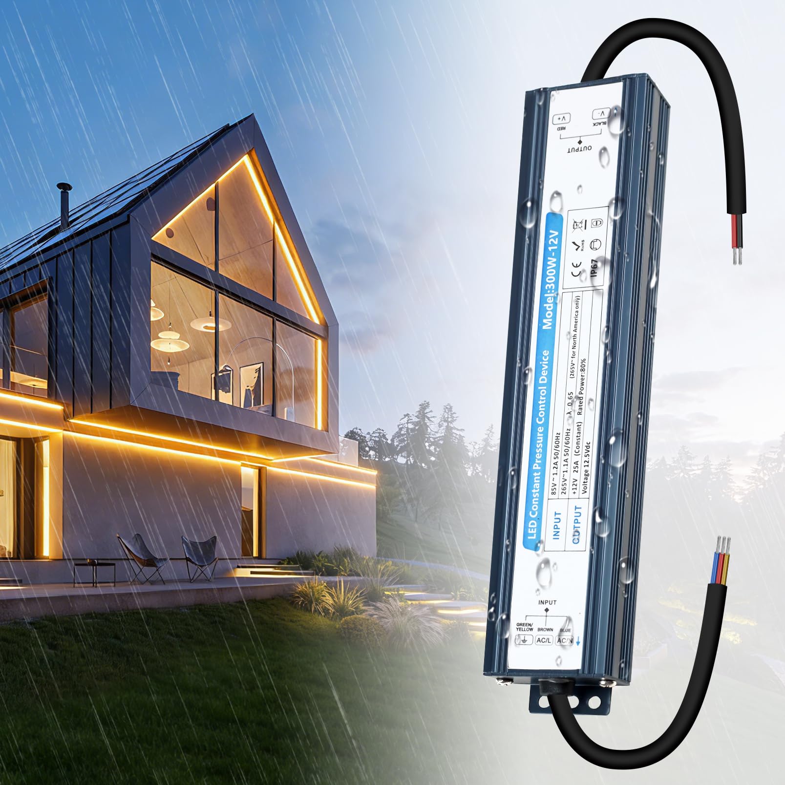 KSIBNW LED Trafo 12V 300W 25A Netzteil Adapter IP67 Outdoor Wasserdicht Transformator, Treiber 230V AC auf DC 12Volt Konstantspannung Niedervolt Schaltnetzteil für Außen LED Streifen