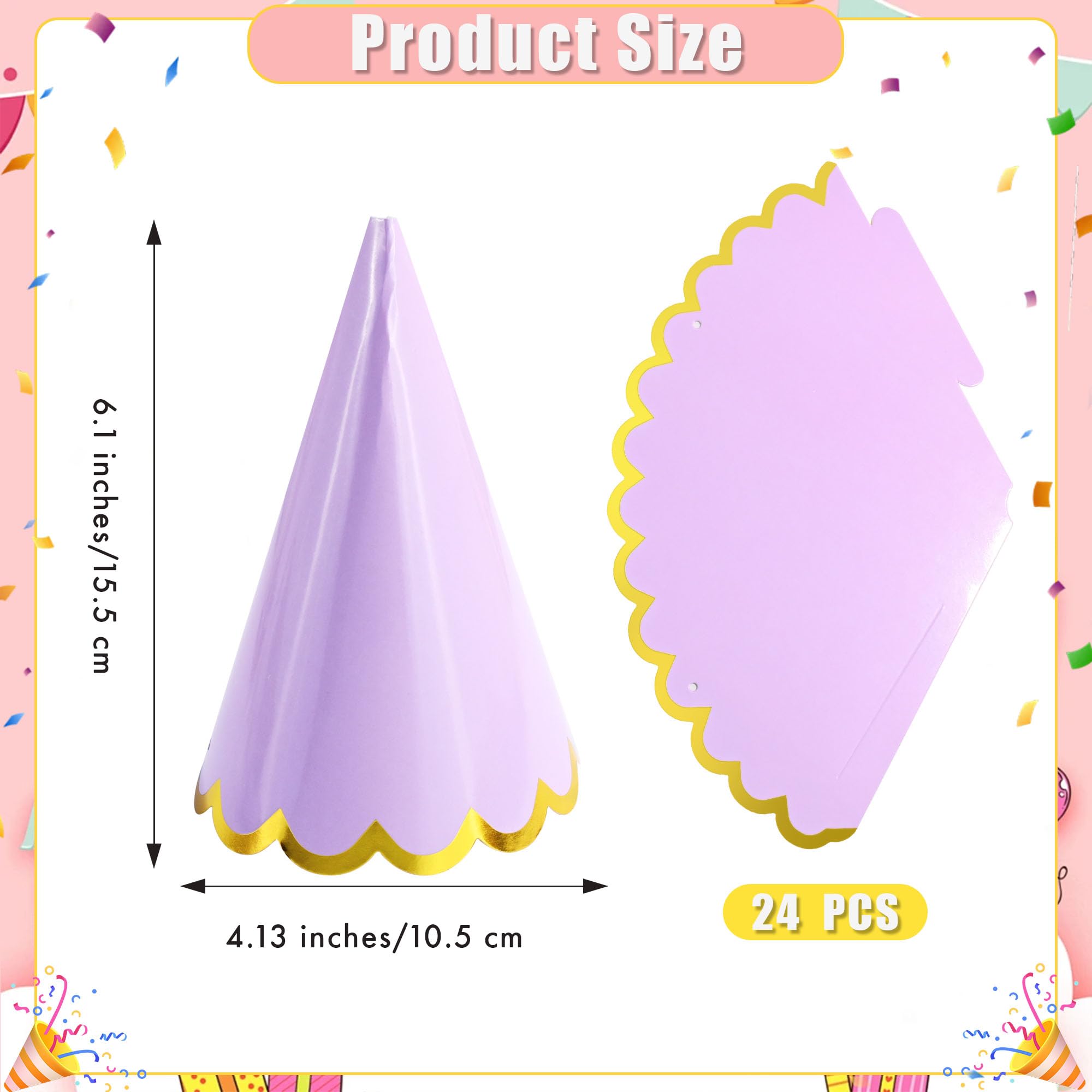 CANREVEL 24 PCS Pastel Party Hats for Kids and Adults, Pastel Party Decorations, Party Headwear for Birthday|Celebration|Party Supplies, Macaron Cone Kids Hats for Girls Boys Women Men