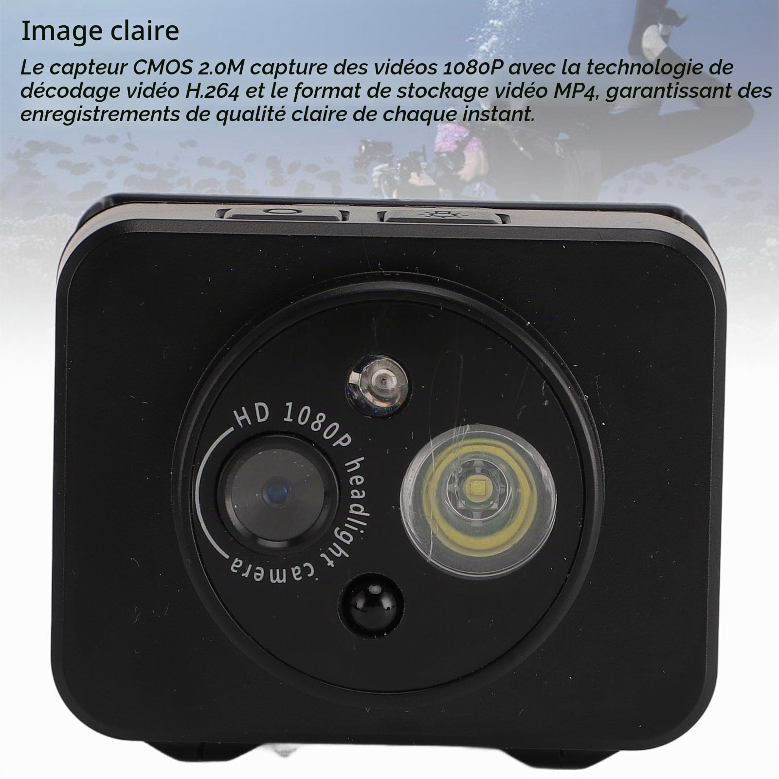 Tbest Caméra Frontale LED 1080P, Enregistreur Vidéo Mains Libres pour la Course à Pied, Le Cyclisme, Le Camping en Plein Air