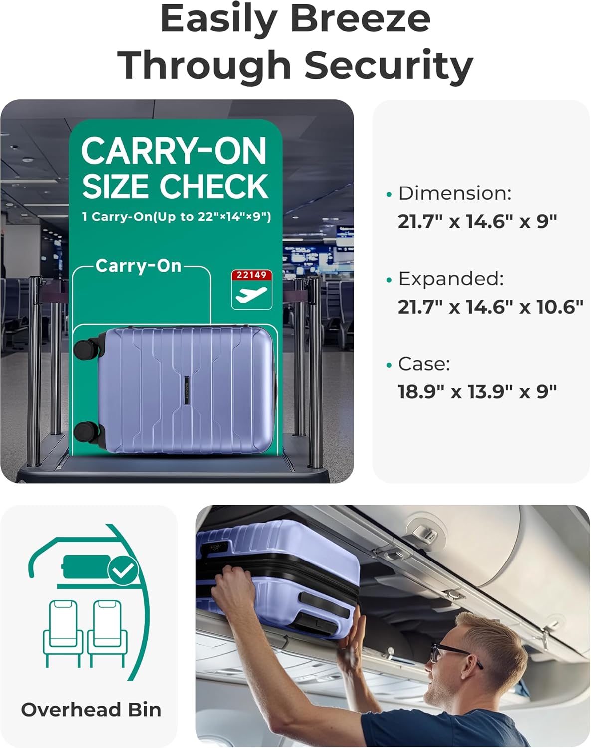 BAGSMART Carry On Luggage 22x14x9 Airline Approved with Spinner Wheels,Lightweight 20 Inch Luggage with TSA Lock,Expandable Hard Shell Carry On Suitcases for Men Women,Slate Blue - Image 5