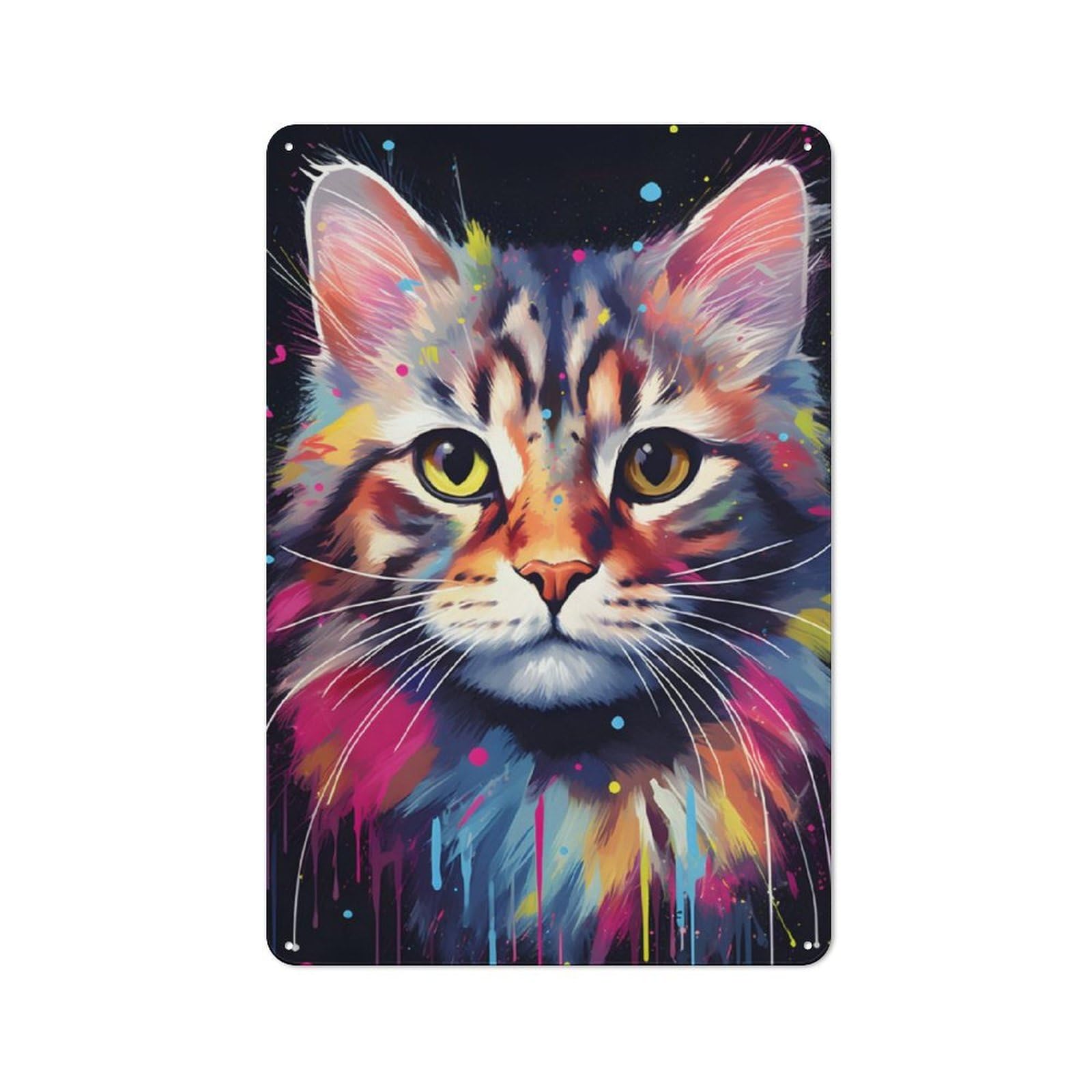 Cute Cat Painting Retro Metal Sign 30x20cm for Garden Room Or Summerhouse, A Decorative Metal Sign for Garden Rooms And Summerhouses