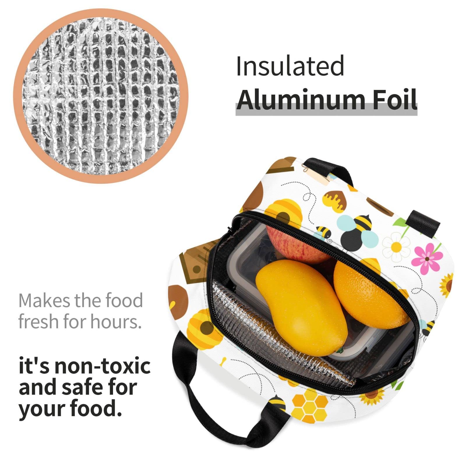 VOOHDDY Isolierte Lunchtasche mit Wabenmuster, für Männer und Frauen, wiederverwendbar, wasserdicht, tragbar, Kühltasche, für Arbeit, Büro, Picknick, Strand, Reisen
