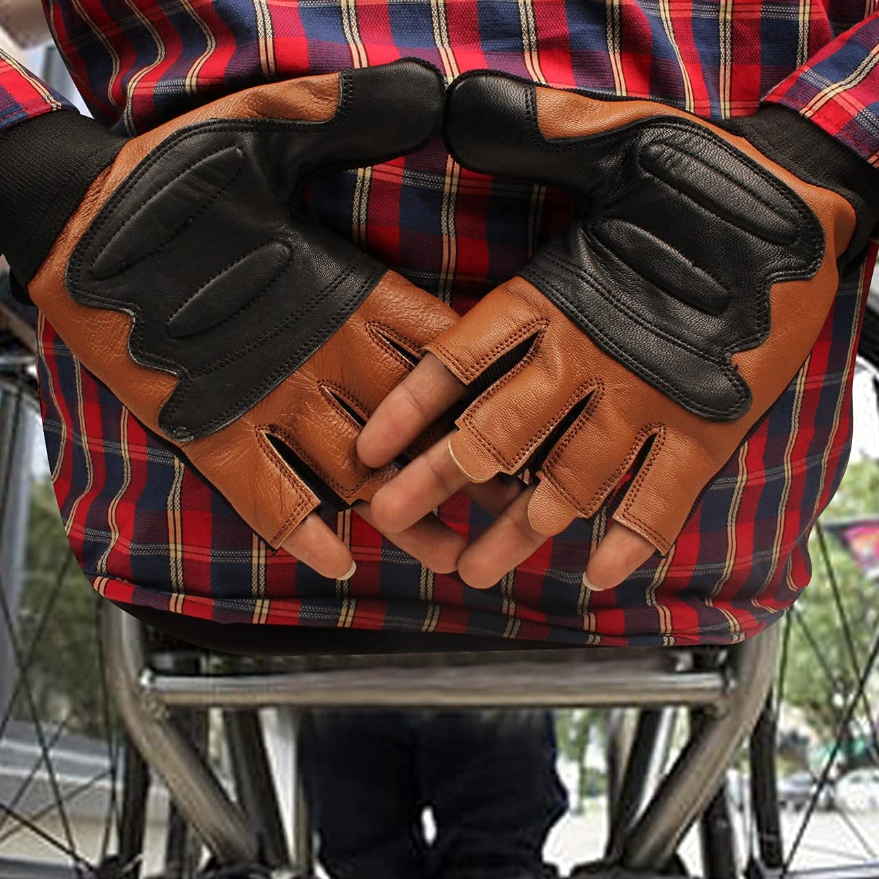 Guantes de Ciclismo para Silla de Ruedas, de Piel auténtica, Acolchados, Transpirables, sin Dedos, con Agarre Antideslizante