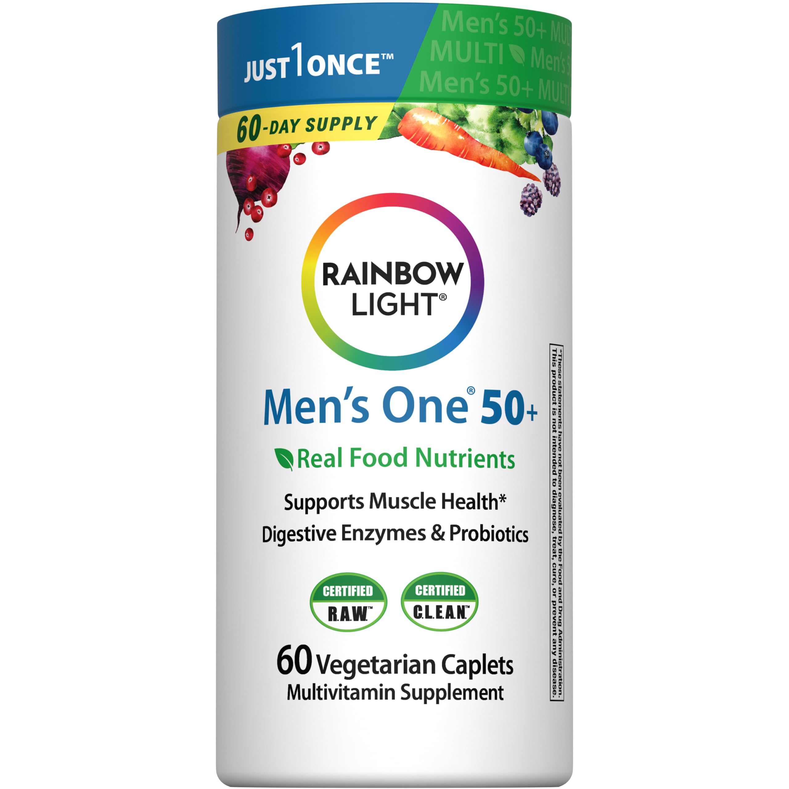 Rainbow Light Mens Multivitamin One + for 50 Plus | 60 Caplets 60 Count (Pack of 1)
