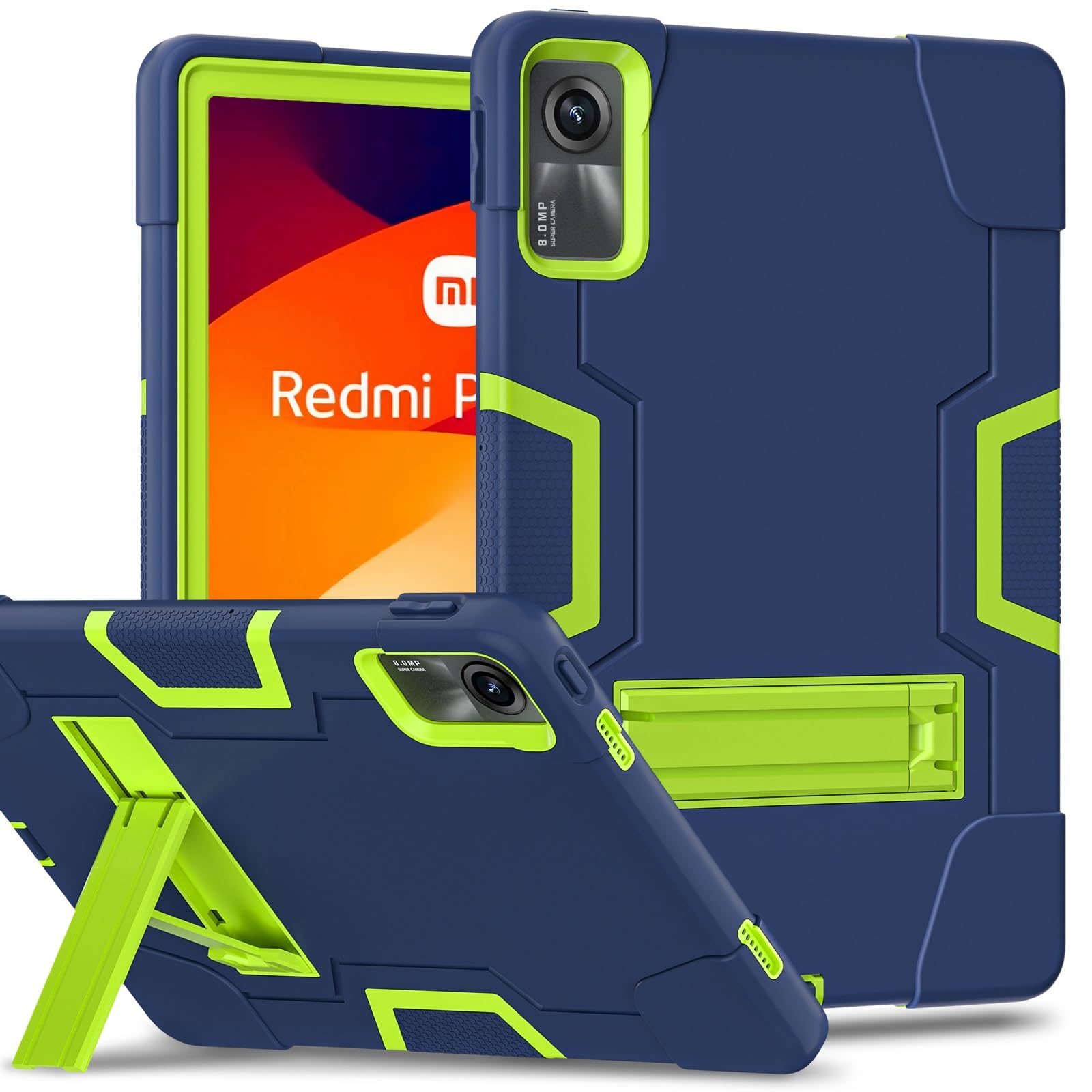 Wytrzymałe etui ochronne kompatybilne z Xiaomi Redmi Pad SE 11 "(2023) etui na tablet silikonowe etui z podpórką, wytrzymała, odporna na wstrząsy powłoka wytrzymała osłona ochronna (kolor: granatowy +
