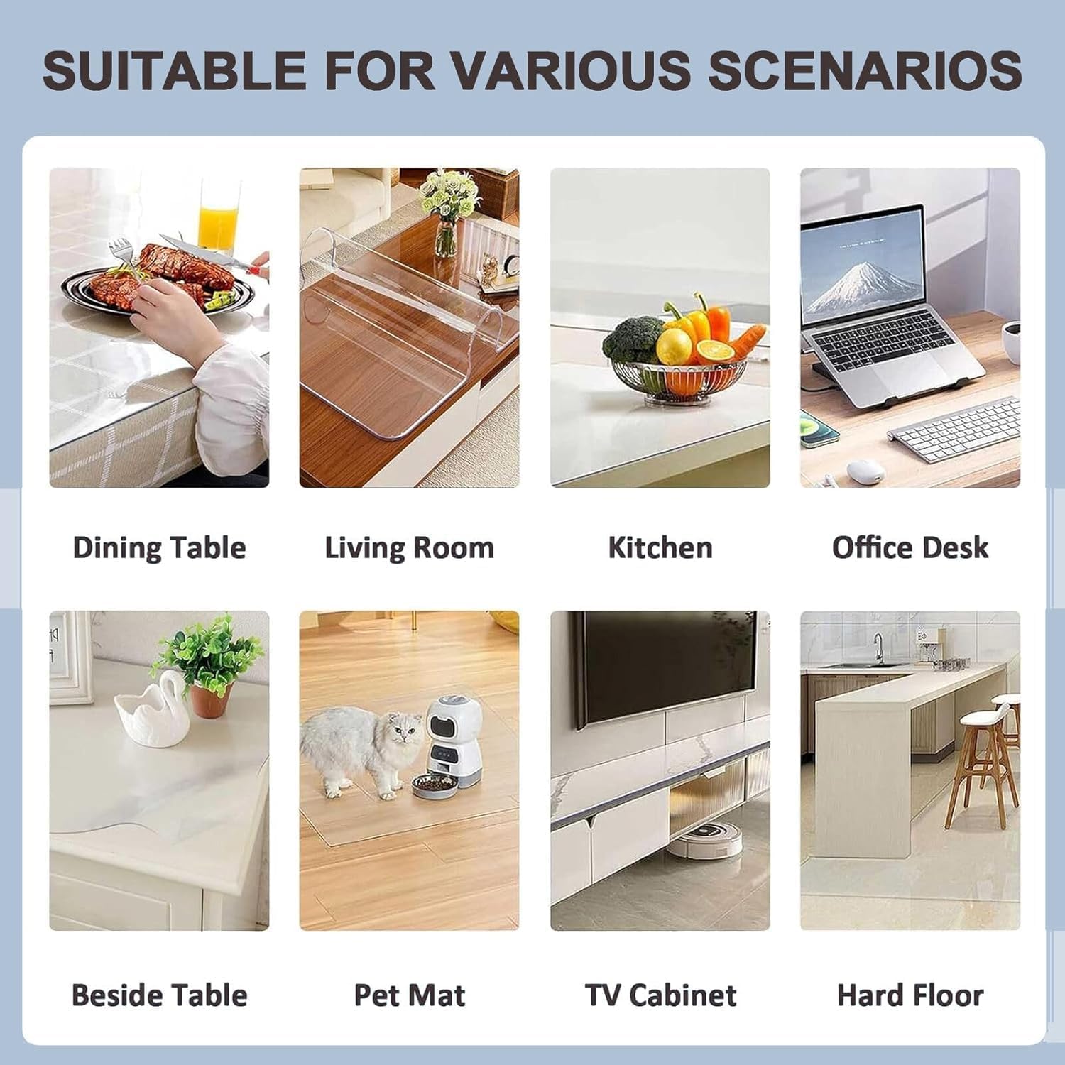 Clear PVC Table Protector Cover 47x107in, 1.5mm Thick Plastic Pad, Rectangular Non-Slip Surface Mat, Scratchproof Easy Cleaning for Dining Room Desk, Writing Desk, Furniture Dresser, 47x107in