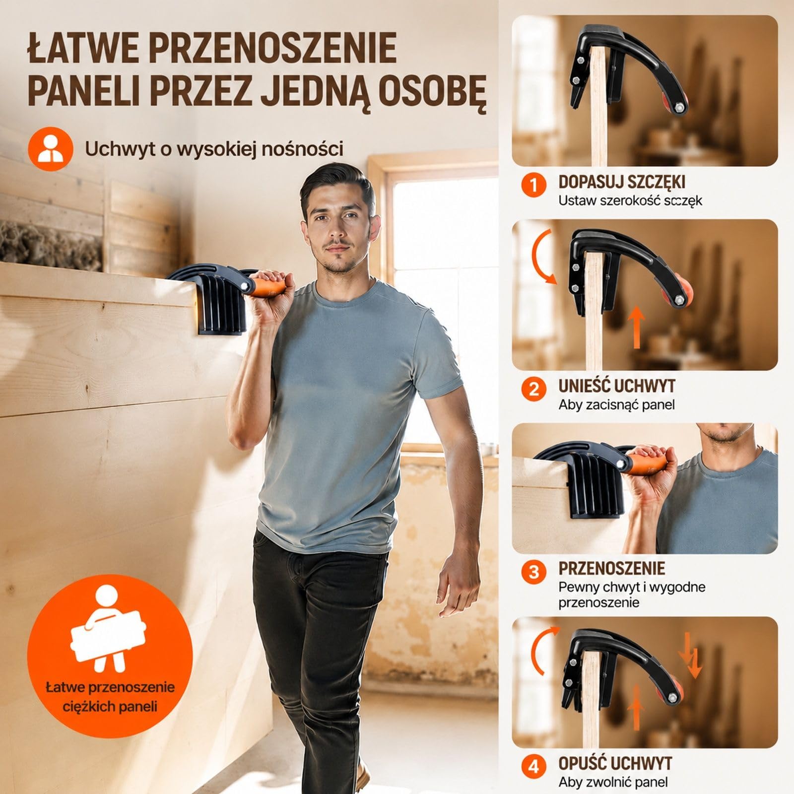 2 sztuki nośników do paneli ze sklejki i płyt gipsowych, ręczne narzędzie do przenoszenia płyt