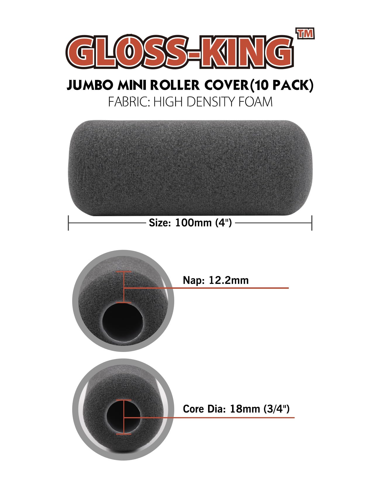 ROLLINGDOG Lot de 10 mini manchons de rouleau en mousse de 10,2 cm – Peinture pour murs, armoires, meubles (pour une utilisation avec des cadres à rouleaux de 18 mm de diamètre)