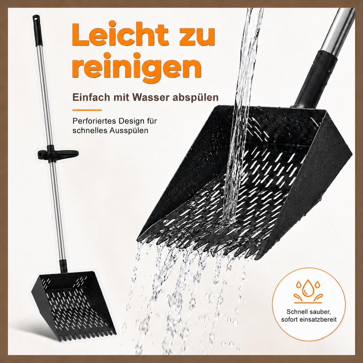 Pala para excrementos de pollo con mango, 25 cm de ancho, pala colador de acero inoxidable, pala telescópica de 160 cm, gallinero, accesorios para caballos, cerdos y animales pequeños, pala colador de