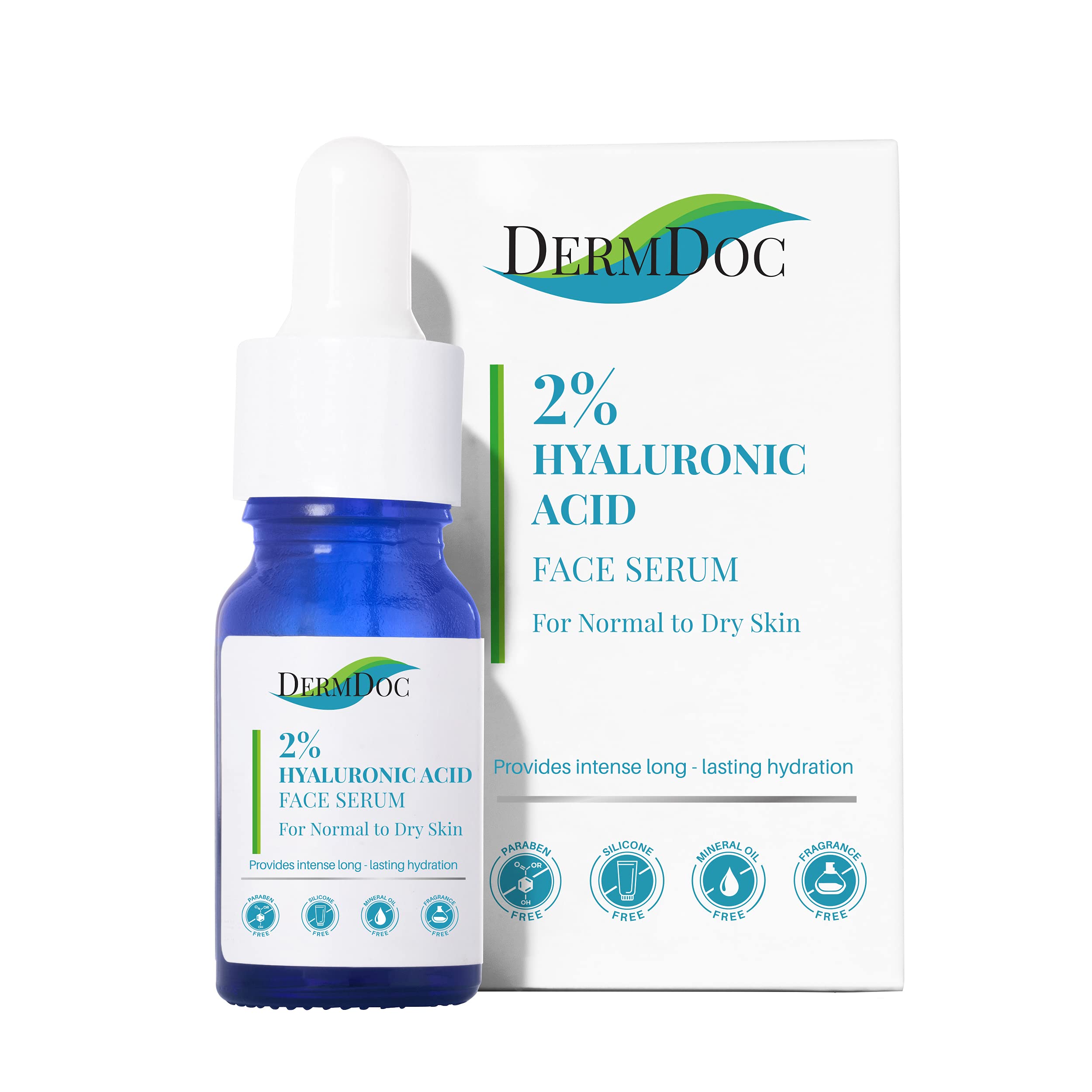 DermDoc 2% Pure Hyaluronic Acid Face Serum, 15 ml | Absorbs Quickly Lightweight Ultra Hydrating Serum | Ideal For Normal to Dry Skin | No Parabens, Silicones, Mineral Oil & Sulphates