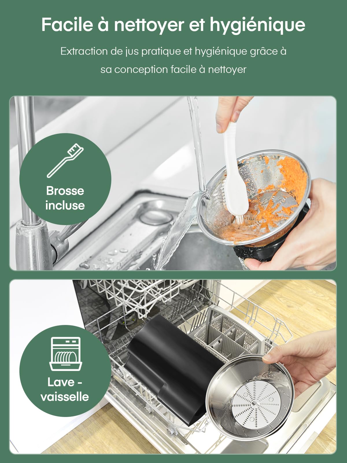 JUILIST Centrifugeuse Extracteur de Jus, pour fruits et Légumes, Goulotte d'Alimentation 65 mm, 3 Réglages, Avec Brosse de Nettoyage, Facile à Nettoyer, Sans BPA