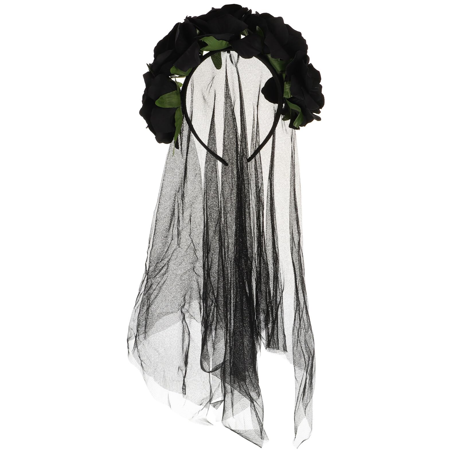 Lurrose Rose Floral Crown Veil Halloween Costume Mexican Headband Day of the Dead Headpiece, Black Pattern, Größe 1