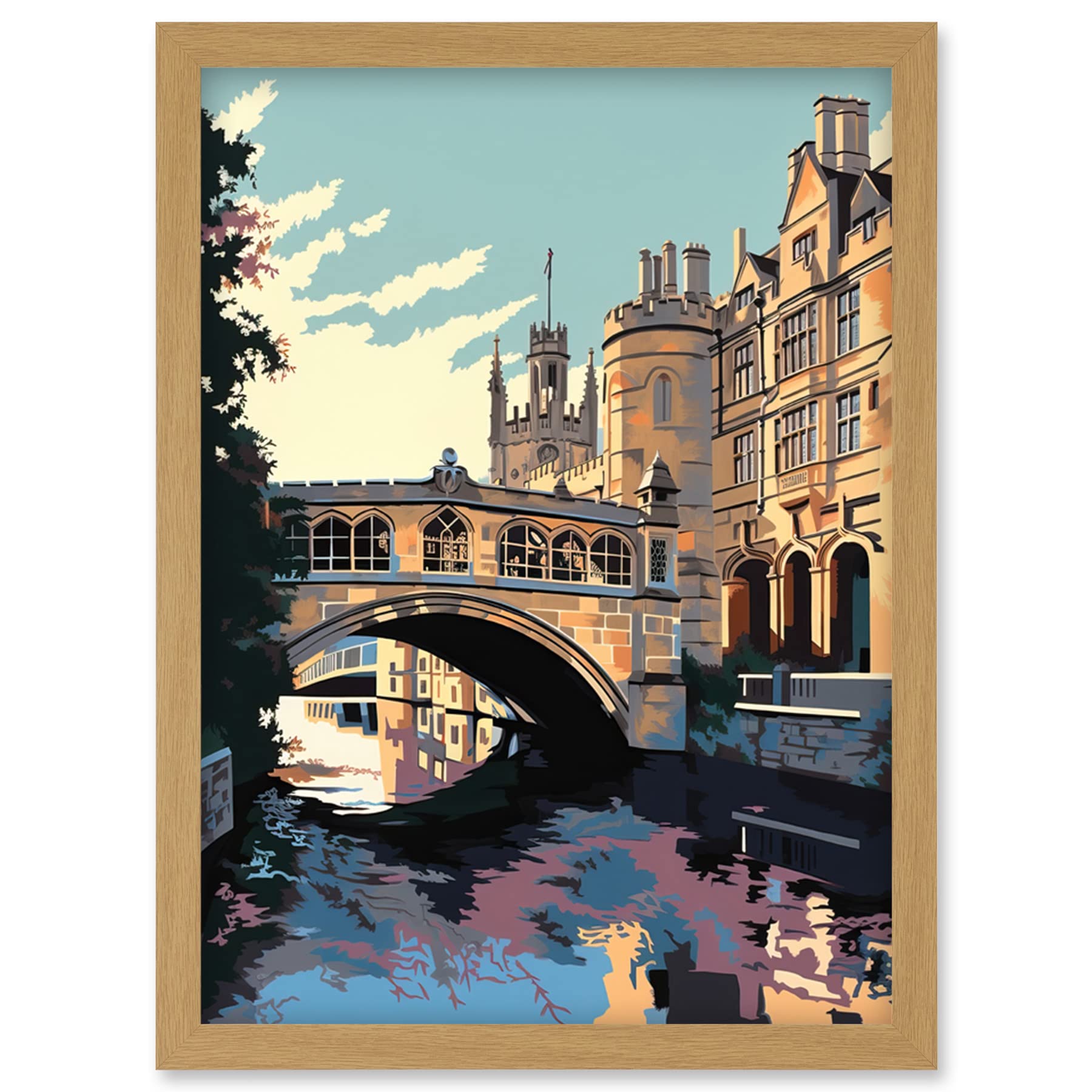 Artery8 Bridge of Sighs Cambridge University on Cam River Artwork Framed Wall Art Print A4