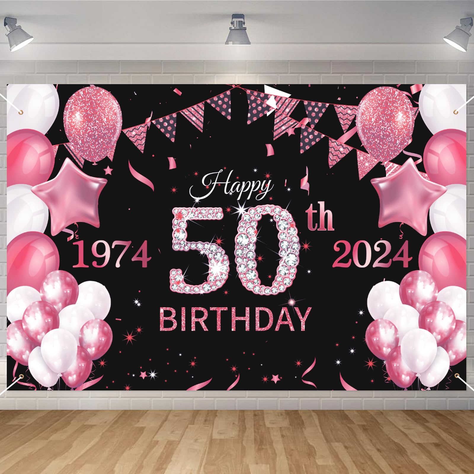 Unique Party Striscione Per 21° Compleanno Glitz Rosa E Argento - Bandierine Con Numeri 21 E Pois, Lunghezza 2,74 M, Decorazione Festa